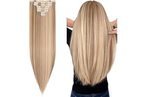 SILK-CO 26inch Straight Hair Extension 8 Pcs full Head Set Clip In Hair Extensions Hairpiece Heat-Resisting -Sandy&Bleach Blond