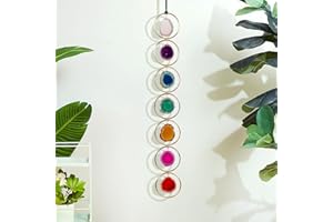 RJINGSHI Agata naturale fetta 7 colori Wall Decor guarigione cristallo Gemstone Outdoor Indoor finestra rotonda HangingHome Decorazione parete appendere decorazione (colore oro)