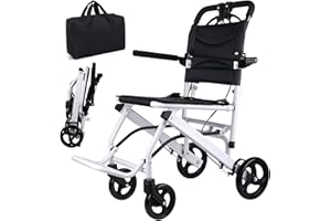 Wisging Ultra-Light Transport-Rollstuhl - Folding tragbarer Rollstuhl mit Handbremse - Trolleys für ältere Flugzeugreisen