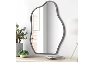Lzuso Irregular Wood Frame Mirror Large Asymmetrical Wall Mirrors Modern Unique Cloud Shape Decorative Vanity Bathroom Living Room Bedroom Entryway Hallway Artistic 26"x18"