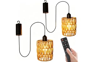 2 x hängande lampor i rotting med fjärrkontroll, utomhus, inomhus, hängande lampa, boho, batteridriven lampa, hängande lampa