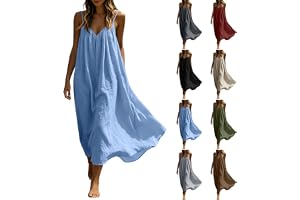 Maxi Dresses Womens Cotton Linen Casual Oversized Tunic Dress Sleeveless Spaghetti Strap Vest Dresses Solid Color A-line Sund
