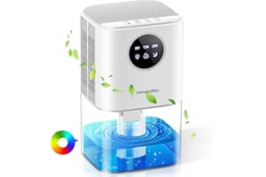 Deumidificatore Casa Anti Muffa, ANOEPUY 1.7L Portatile Mini Deumidificatori Silenzioso Elettrico con Luce LED a 7 colori per la Bagno Ambiente Cantina Camera con Timer e Spegnimento Automatico Bianco