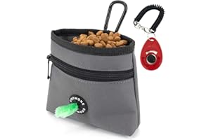 COOWONE Dog Treat Pouch with Pet Training Clicker, Detachable Dog Puppy Training Treat Bag, 900D Oxford Cloth Magnetic Closure Small Dog Walking Bag for Travel or Outdoor Use (Grey)