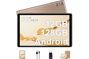 BIEGEDY Tablet 10 Pulgadas PC 12GB RAM + 128GB ROM/TF 1TB，Octa-Core 2.0 GHz, | 5G WiFi | Bluetooth 5.0 | 6000mAh | 1280 * 800 Pixels | 5MP+8MP, Tablet con Funda Oro