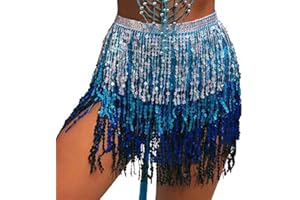 Flovel Gonna con Nappe con Paillettes Danza del Ventre Sciarpa all'anca Costume da Rave Gonna con Frange Abito da Rave per Donne e Ragazze