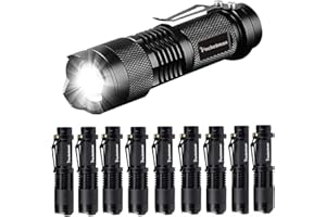 POCKETMAN Mini latarka 7 W, 300 lumenów, przenośna mini latarka LED Q5, latarka taktyczna, latarka LED, regulowana ostrość, zoom, światło na prezent, wędrówki, kemping i przerwa w dostawie zasilania (10 sztuk)