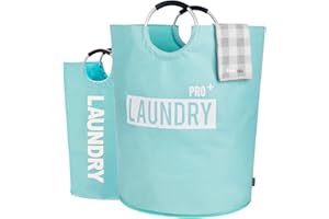 Caroeas Grand panier à linge professionnel de 150 L - Étanche - Pour vêtements - Avec poignées rembourrées - Rangement facile - Bleu clair
