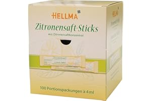 ‎HELLMA Hellma Zitronensaft-Sticks 100 Stk. je 4 ml säuerlich - 400 ml Vorrats-Box - Konzentrat einzeln, für Kaffee, Tee, vegan