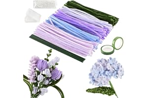 EOPUOZS Limpiapipas Manualidades, 250 Piezas Limpia Pipas Multicolor, Set de Limpiapipas Flores con Palitos de Flores Verdes, Cintas, Cuentas para Ramos DIY Manualidades, Morado