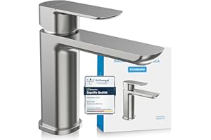 Bächlein Badarmatur Mizarela in klassischem Design, Einhebelmischer mit langlebiger Keramikkartusche und Montage-Set, Bad Wasserhahn Edelstahl gebürstet - flacher Auslauf