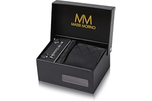 Massi Morino Tie and Pocket Square Set Men incl. Cufflinks, Tie Pin and Gift Box - Men's Tie Set for Wedding