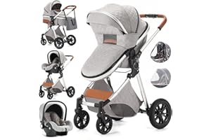 Gcarebb Kinderwagen 3 in 1, Kinderwagen Buggy Mit Auto Babyschale, Mit Einem Klick Zusammenklappbarer Tragbarer Kinderwagen Komplettset, KombiKinderwagen Mit Aluminiumrahmen für Neugeborene