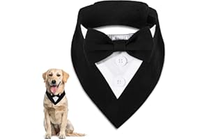 INNOHHUSTLE Formal Tuxedo Wedding Bandana With Adjustable Bow Tie Collar, Birthday Party Outfit Formal Wedding Tux Suit With Bowtie Costume for Small Medium Large Dogs Pets(M, Black)