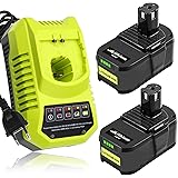 Moticett 2PSC 5.0Ah batteria al litio di Ricambio per Ryobi Batteria 18V + Caricatore 9.6V-18V 3A BCL14181H per Ryobi One+ P1