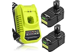 GÉNÉRIQUE Moticett 2PSC 5.0Ah batteria al litio di Ricambio per Ryobi Batteria 18V + Caricatore 9.6V-18V 3A BCL14181H per Ryobi One+ P106 P107 P108 P100 P102 P103 P105 con LED