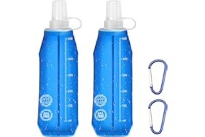 CAINCAY Składane butelki z tworzywa TPU, 2 sztuki, 500 ml, miękka butelka na wodę z karabińczykiem, nie zawiera BPA, sportowa butelka na napoje, na wędrówki, jogging, kemping, wspinaczkę górską