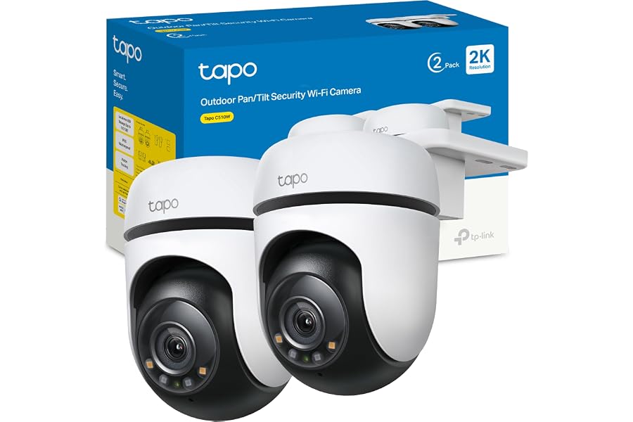 Tapo C510W(2-Pack) – Cámaras de Vigilancia WiFi Exterior 2K, Visión Nocturna en Color, Giro 360°, Detección de Personas IA, S