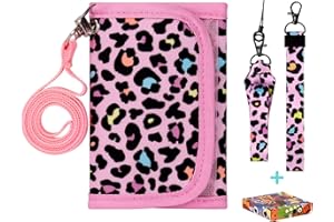Choco Mocha Brustbeutel für Kinder, Geldbeutel für Mädchen mit Münzfach - Kinder Portemonnaie, Sichtfach, 3 Ersatz-Lanyard & 4 Geschenkbox, Leopard