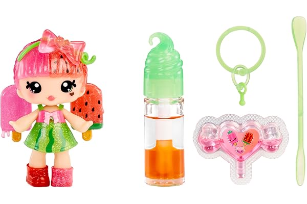 Yummiland Lip Gloss Doll : Mystery Color Change - Poppy Melonberry - Comprend 1 Poupée, Lip Gloss DIY + Porte-Clés Amovible, Jeu Cosmétique, Collection, pour Enfants de 4 Ans et Plus