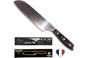MAGNUS BLADES DAMAS CUT - Couteau de Chef Santoku - Véritable Lame Damas 18 cm Ultra Tranchante - Manche bois recyclé - Soie Pleine - Très Confortable - Polyvalent - Avec Etui De Protection - Cadeau Noel Utile