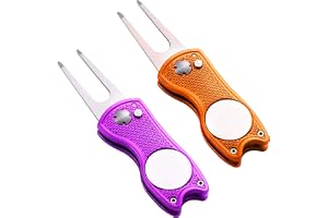 Yizerel 2-pack metall vikbar golf divotverktyg med popup-knapp och magnetisk bollmarkör (paket med 2, fiskdesign)
