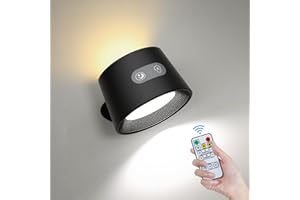 YAMYONE Lampa ścienna LED, bezprzewodowa, z akumulatorem 2600 mAh, pilot zdalnego sterowania, sterowanie dotykowe, 2 światła boczne, 3 kolory, bezstopniowa, obracana o 360°, lampa ścienna do sypialni,