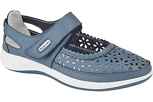 BOULEVARD Womens Leather Wide EEE FIT Velcro Casual Shoes Size 4-9 Black