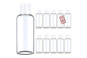 LG Luxury & Grace Pack 11 Botellas Flip-Top, 100 ml. Botes de Polietileno Transparente con Tapa de Cierre. Botellas Rellenables para Viajes, Higiene Personal y Aceites Esenciales.
