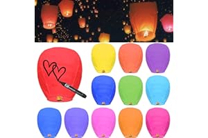 ZOKABOC 12 Packs Chinese Sky Lanterns to Release in Sky, Multi-Colour, Fire Resistant Paper Lantern for Memorial, Premium Quality ECO Friendly Biodegradable Flying Lanterns for Parties Supplies and Festivals