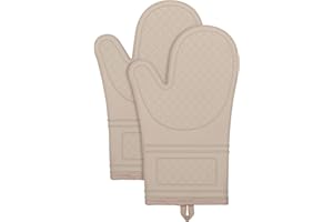 Yutat® Ofenhandschuhe 2er Set - Topfhandschuhe Hitzebeständig bis 300°C, Anti-Rutsch, LFGB-Zertifizierte Ofenhandschuhe Silikon, Perfekt für die Küche, zum Grillen, Kochen und Backen, Helles Khaki