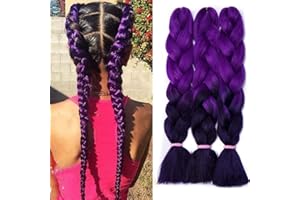 SILK-CO 3 Piezas Extensiones de Pelo Sintético para Trenzas Africanas Braiding Hair Cabello Se Ve Natural Braiding Twist Crochet Hair #Ombre Morado (60cm,300g)