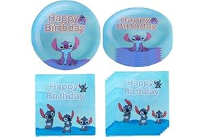 OU GUAN Lilo and Stitch Ensemble de fournitures de fête d'anniversaire, 20 assiettes Lilo et Stitch et 20 serviettes Lilo et Stitch