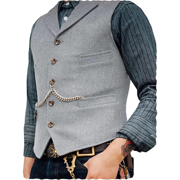 JinXuanYa Borgogna Gilet da Uomo Gilet in Tweed di Lana a Spina di Pesce Risvolto Panciotto Casual Slim Fit su Misura per Groomsmen di Nozzela Dimensione-M