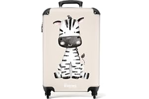 NoBoringSuitcases.com Valise Cabine Enfant Roulette Assise 55x35x25cm (Zèbre - Blanc et Noir)