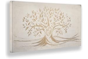 Giallobus - Quadro - 10 - Capezzale Moderno - Sacra Famiglia e Albero della Vita - Vintage - Tela Canvas Telaio Standard - 35x17,5 - Pronto da Appendere - Quadri Moderni per la casa