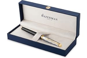Waterman Hémisphère Stylo plume | Métal et laque noire avec finition or et Capuchon ciselé | Plume moyenne en acier inoxydable plaqué or | Coffret cadeau