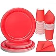 PARTY GO 96 Pcs Red Tableware Set, Paper Plates Cups and Napkins, Disposable Dinnerware Party Supplies for Graduation Holiday Wedding Birthday Party Baby Shower Decorations Serve 24 Guests