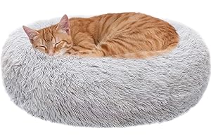 WEASHUME Calming Dog Cat Bed 50/70/85/100 Plush Donut for Large Medium Small Dog Cat Calming Anxiety Relief Fluffy Soft Cuddler Round Pet Nest Orthopedic Relief Anti-Slip Light Grey S 50cm