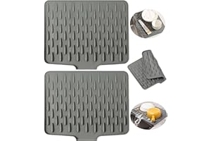 LCOUACEO Escurreplatos 2 Piezas Alfombrilla Escurreplatos de Silicona 39,5 x 32,5cm, Escurridor de Patos para Fregadero con Estructura Acanalada e Inclinada Drenaje Rápido