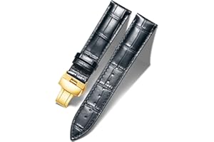 BINLUN Cinturino in Vera Pelle di Vitello Ricambio Cinturini in Alligatore per Unisex con Fibbia Azionamento Farfalla Argento/Oro/Oro Rosa 12mm 13mm 14mm 16mm 17mm 18mm 19mm 20mm 21mm 22mm 23mm 24mm