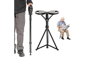 ALEVMOOM Walking Cane with Seat Folding Lightweight, 2-in-1 Cane Stool for Adults, Aluminum Walking Stick with Seat with Carry Bag