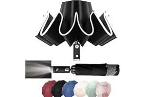 MZSX Regenschirm, LED-Licht, Taschenschirm, winddicht und sturmfest, Umgekehrtes Faltdesign, Klein Kompakt, Reflektoren Am Rand, für Herren und Damen