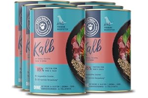 Pets Deli Nassfutter für Hunde mit Kalb, Quinoa, Karotte, Spinat und Salbei ohne Zucker und Gluten 6 x 800g