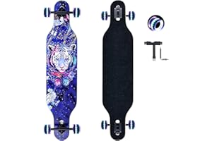 YZSZSJC Longboard, 8-lagigem Ahornholz Cruiser komplettes Skateboard,Longboards für mädchen Erwachsene jung anfänger mit T-Tool und PU-Räder