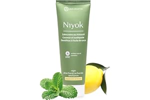 ‎NIYOK Niyok® Toothpaste made of organic coconut oil "peppermint and lemon" (75 ml), natural toothpaste for white teeth, intensive care and freshness, protects the gums, without fluoride and vegan