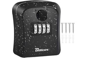 BRILLIRARE Key Lock Box, Waterproof 4 Digits Combination Lockbox Wall Mount, Resettable Key Hider, Upgraded Large Capacity Password Box for House Keys, Car Keys, ID Cards with Mounting Kit-Black