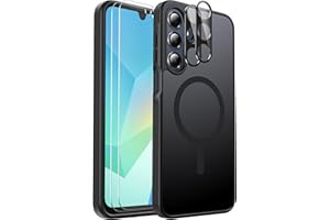 Ezanmull Schutzhülle für Samsung Galaxy A16, magnetisch, stoßfest, passend für MagSafe, mit Displayschutzfolie X2 + Kameraobjektivschutz X2, durchscheinende Anti-Fingerabdruck-Hülle für Samsung Galaxy