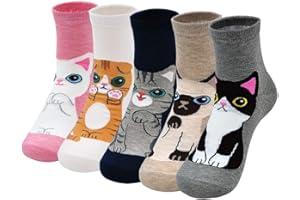 PUTUO Chaussettes Fantaisie Femme Animaux Chien Chat, en Coton Fille Hiver Mignonnes Doux, EU 37-43, 5 Paires
