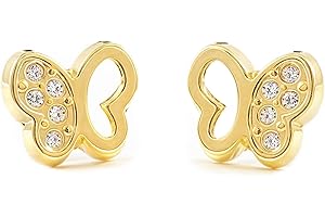 MONDE PETIT Orecchini per bambini farfalla - oro giallo 9k (375) - Scatola Regalo - Certificato di garanzia